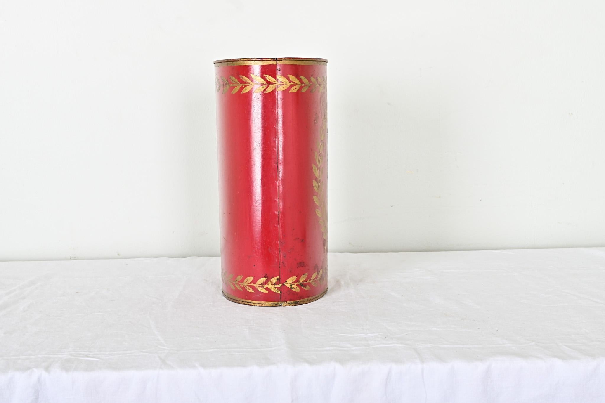 French Vintage Painted Tole Wastebasket In Good Condition In Baton Rouge, LA