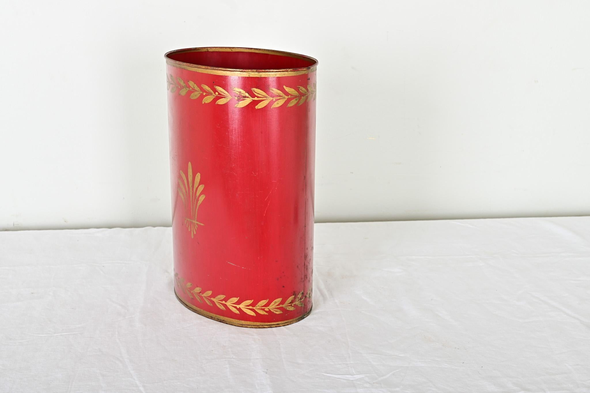 20th Century French Vintage Painted Tole Wastebasket