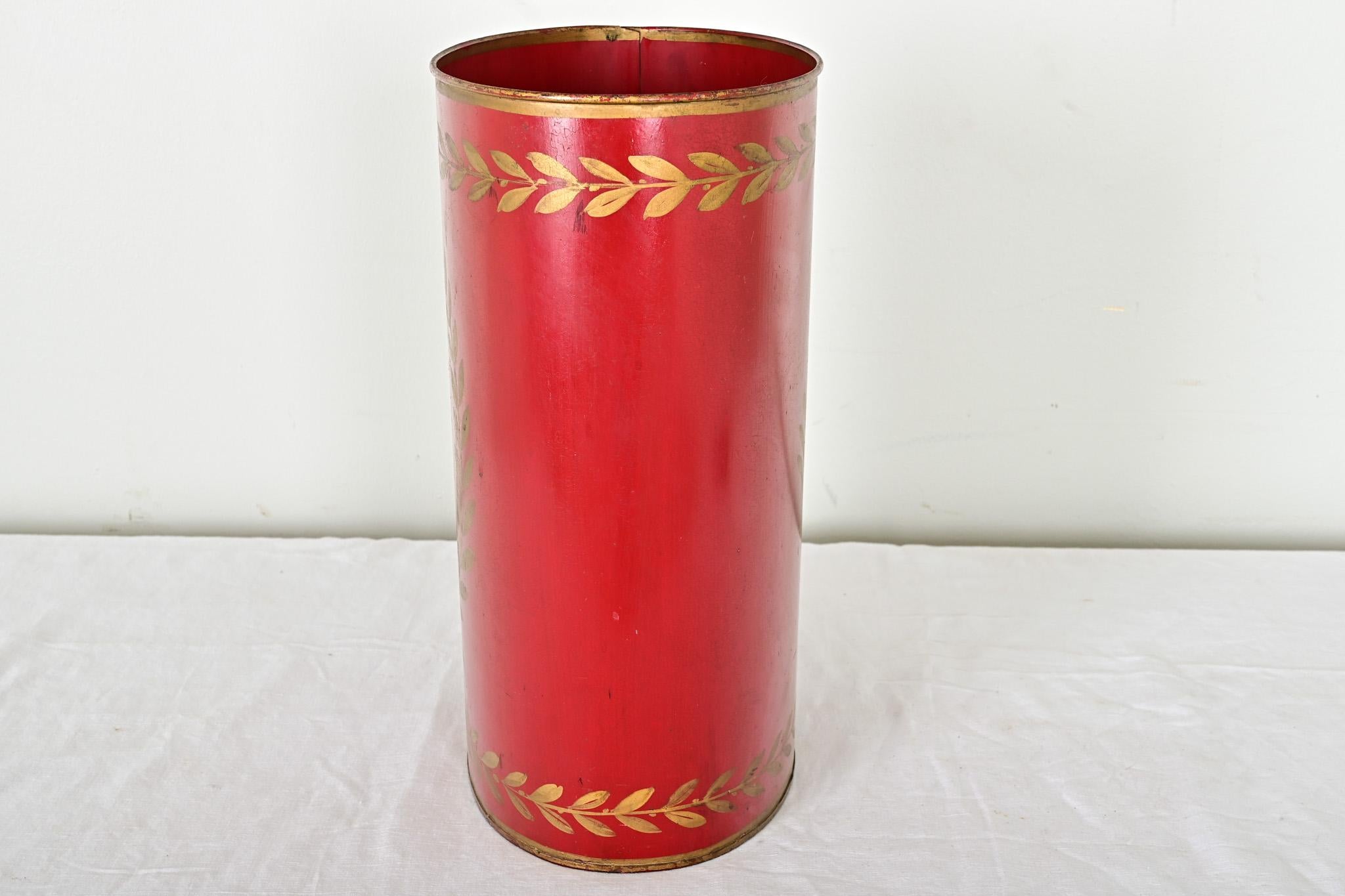 French Vintage Painted Tole Wastebasket 1