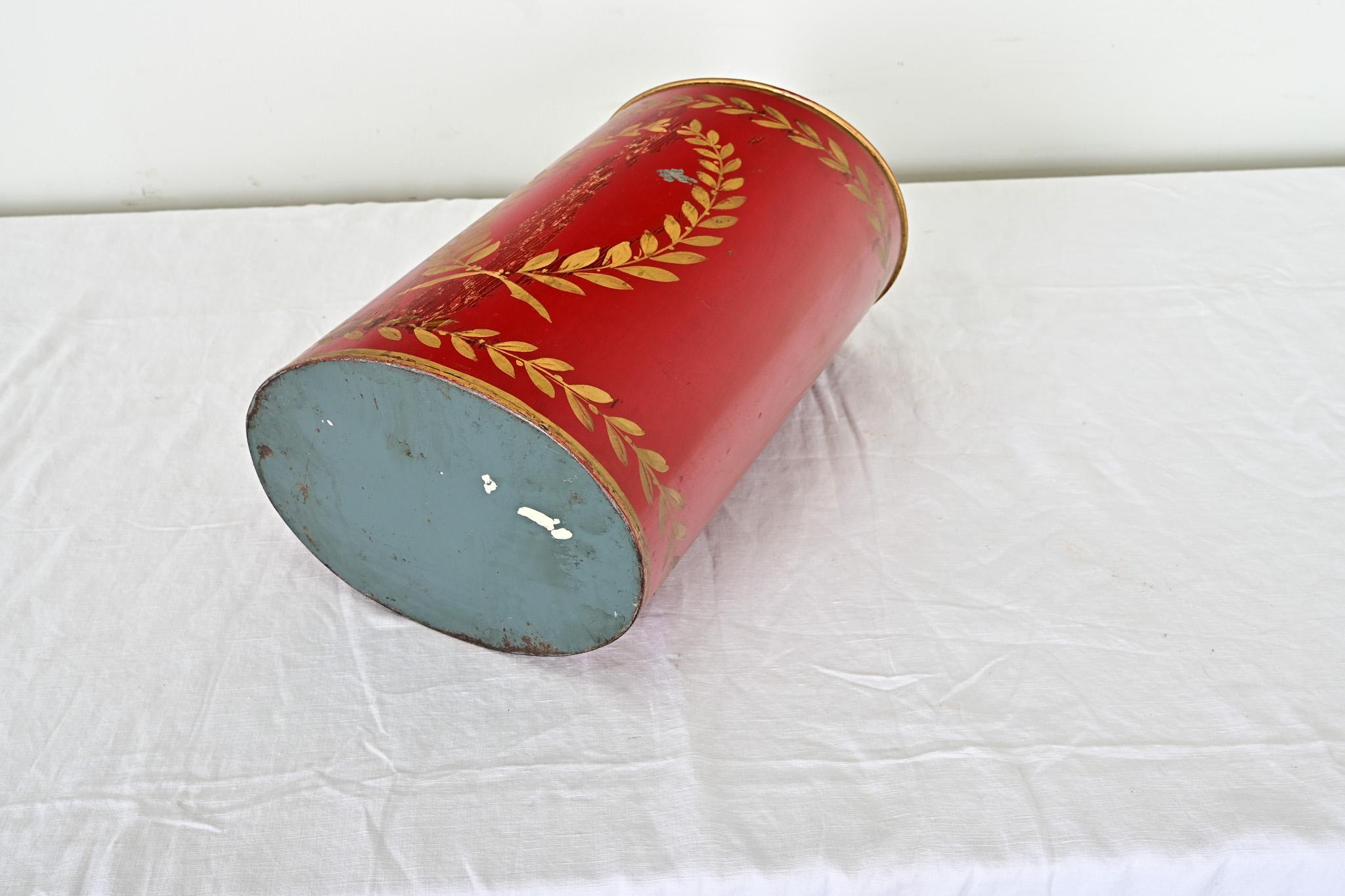 French Vintage Painted Tole Wastebasket 2