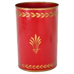 French Vintage Painted Tole Wastebasket