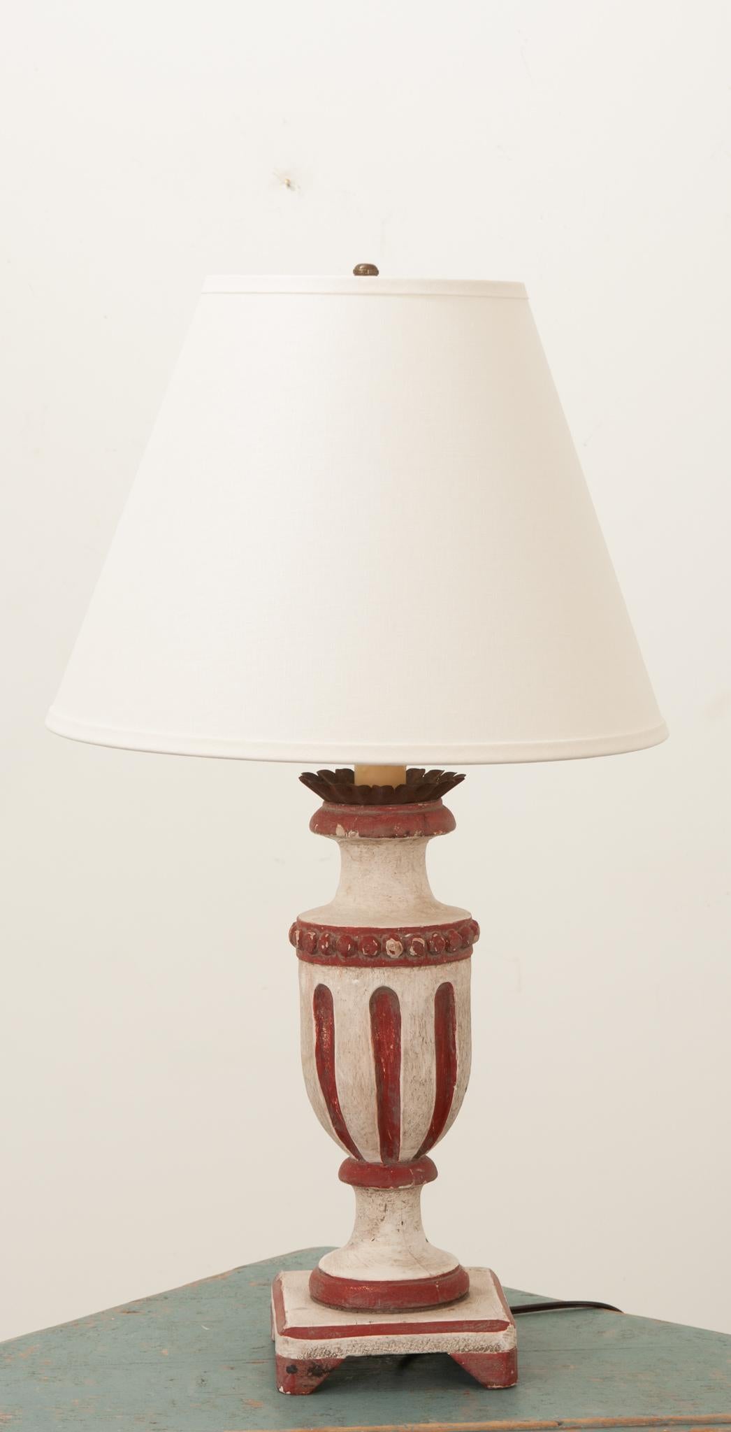 French Vintage Painted Urn Lamp In Good Condition In Baton Rouge, LA