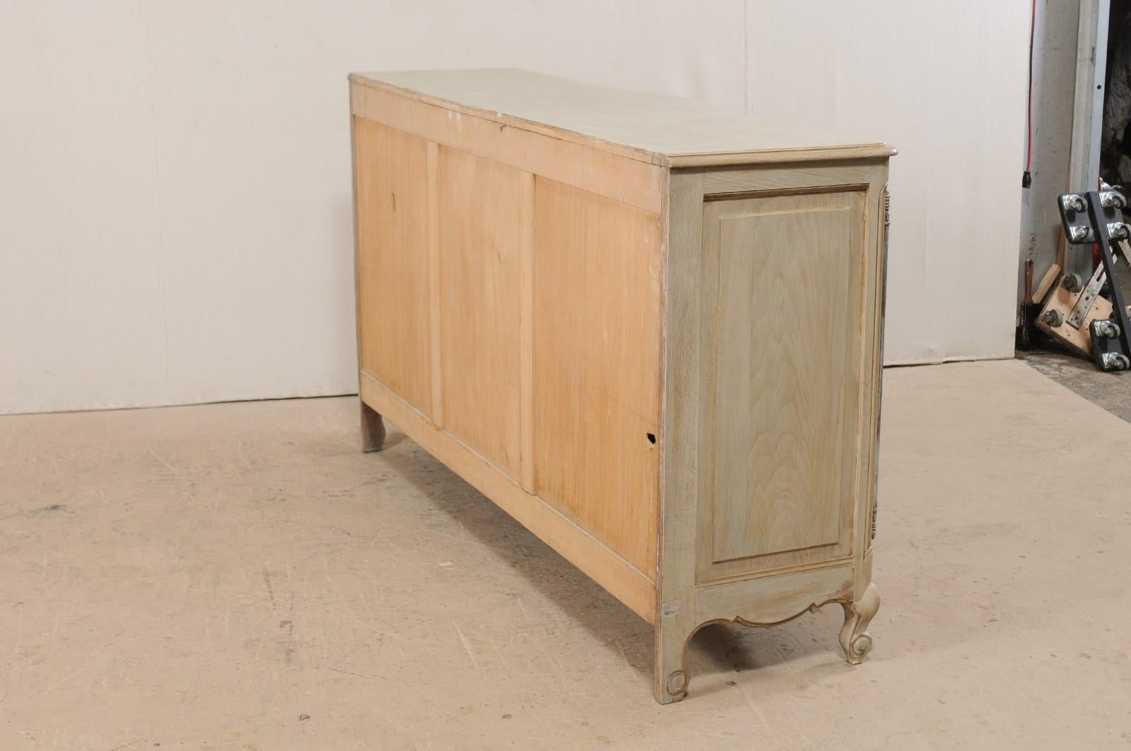 French Vintage Painted Wood Console Cabinet w/ Center Drawers Flanked By Doors For Sale 2
