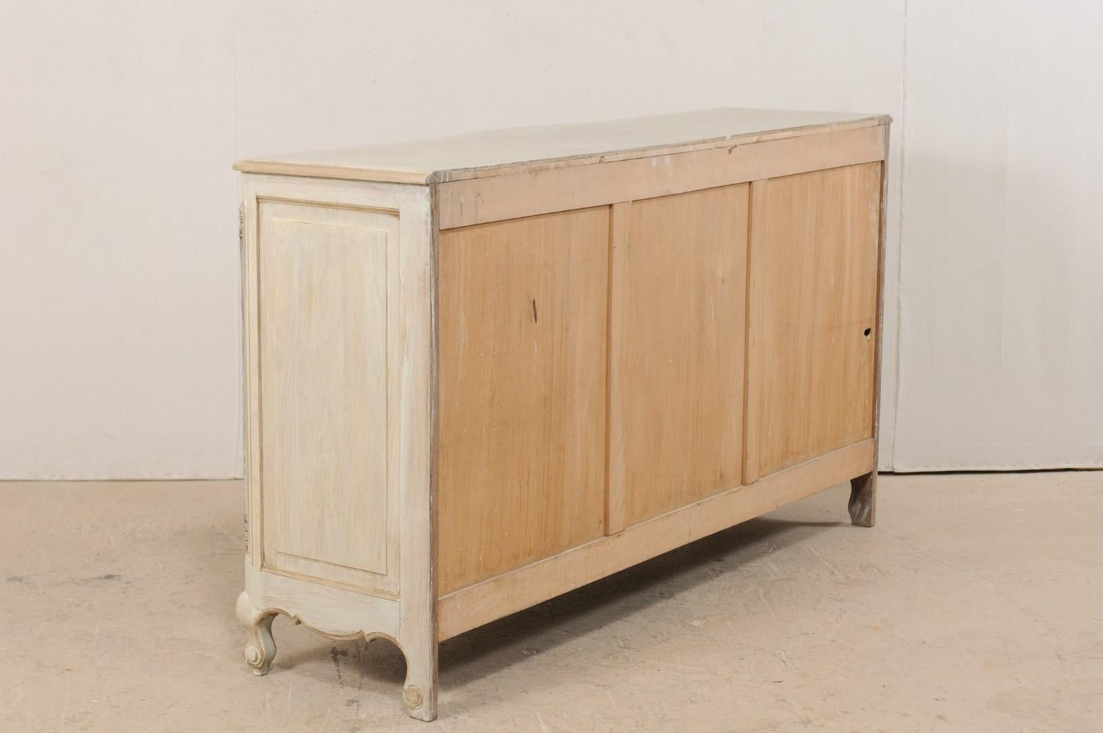 French Vintage Painted Wood Console Cabinet w/ Center Drawers Flanked By Doors For Sale 3