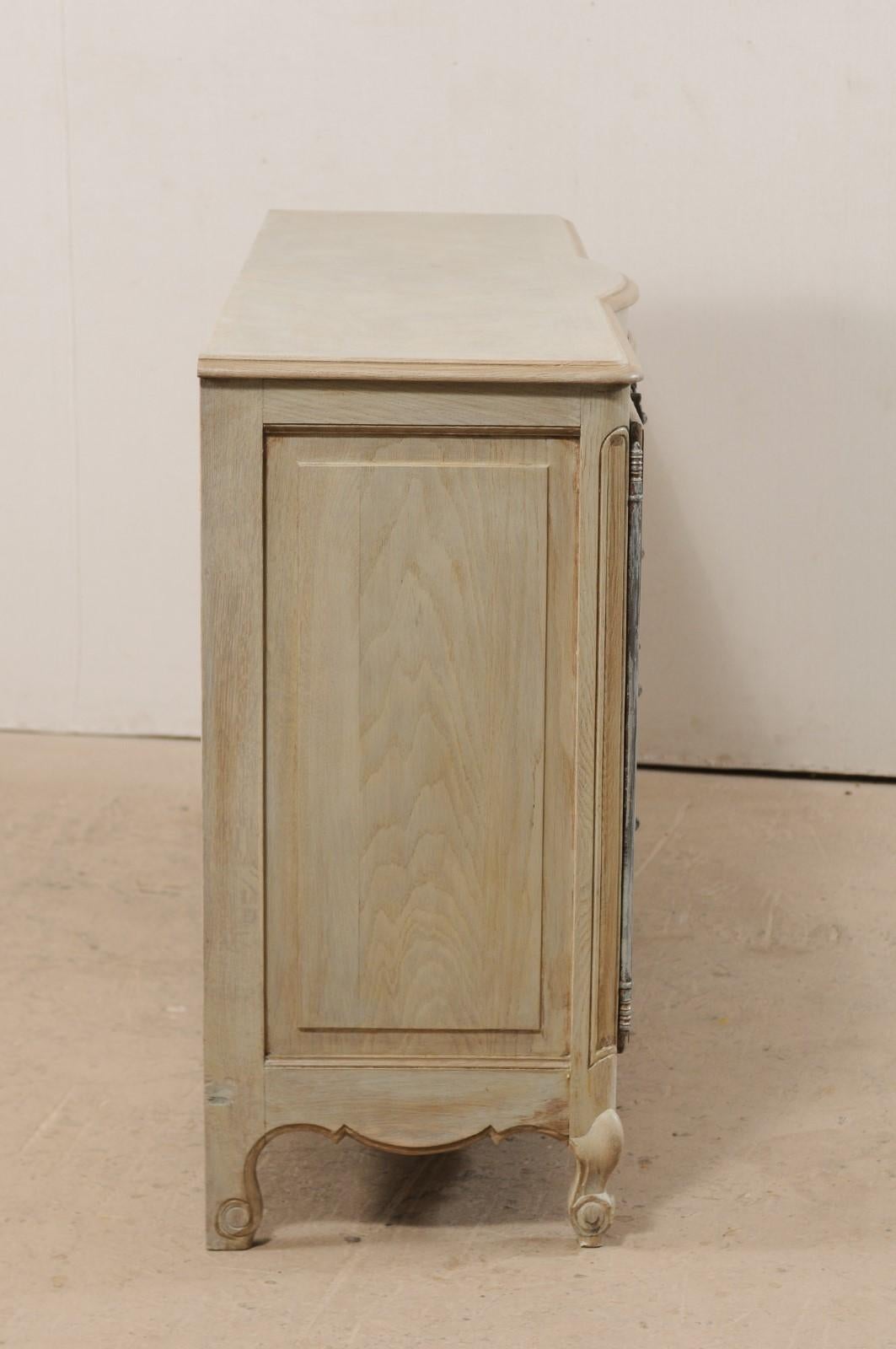 French Vintage Painted Wood Console Cabinet w/ Center Drawers Flanked By Doors For Sale 1