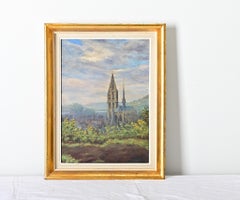 French Vintage Painting of a Cathedral