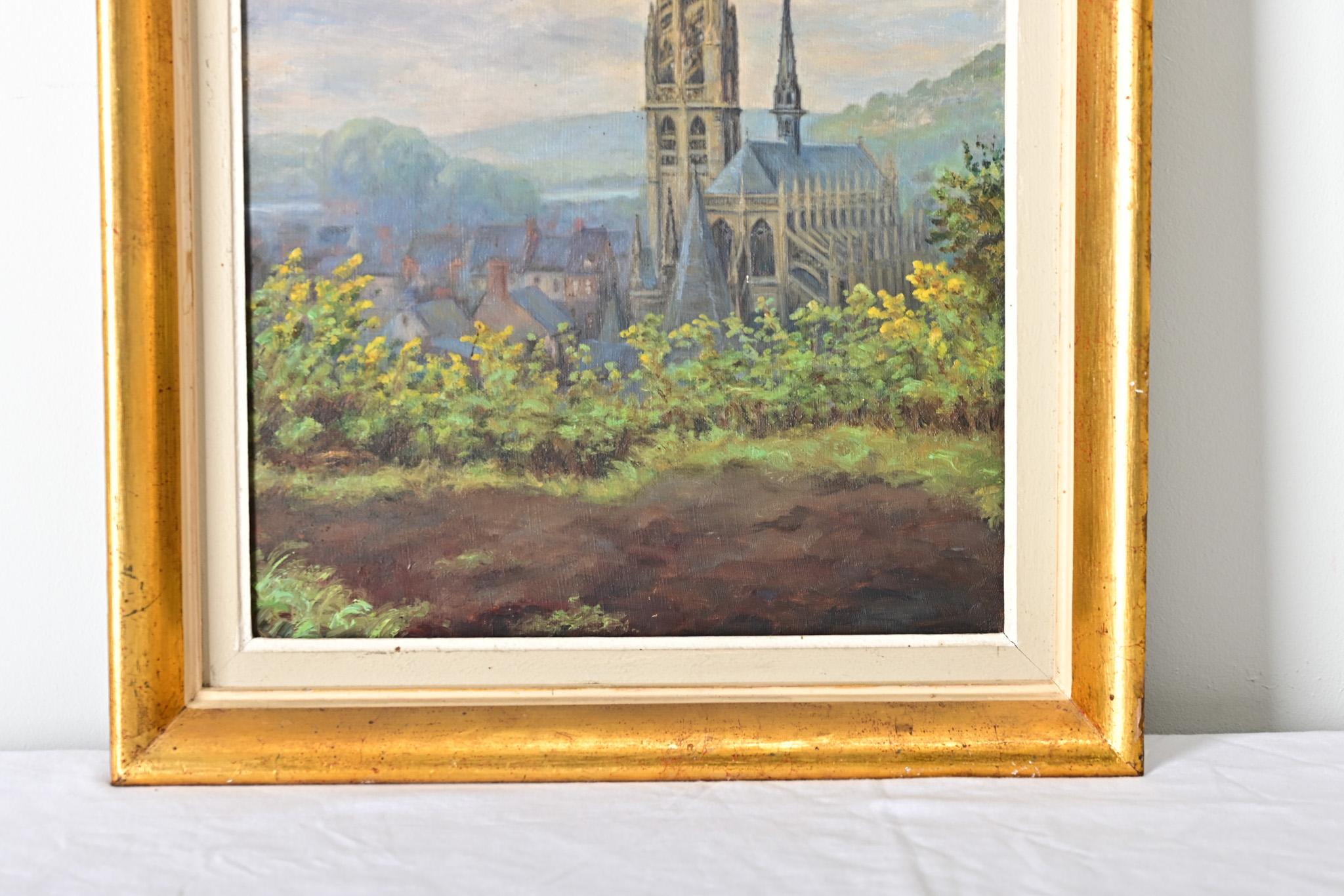 Francese Quadro d'epoca francese raffigurante una cattedrale in vendita