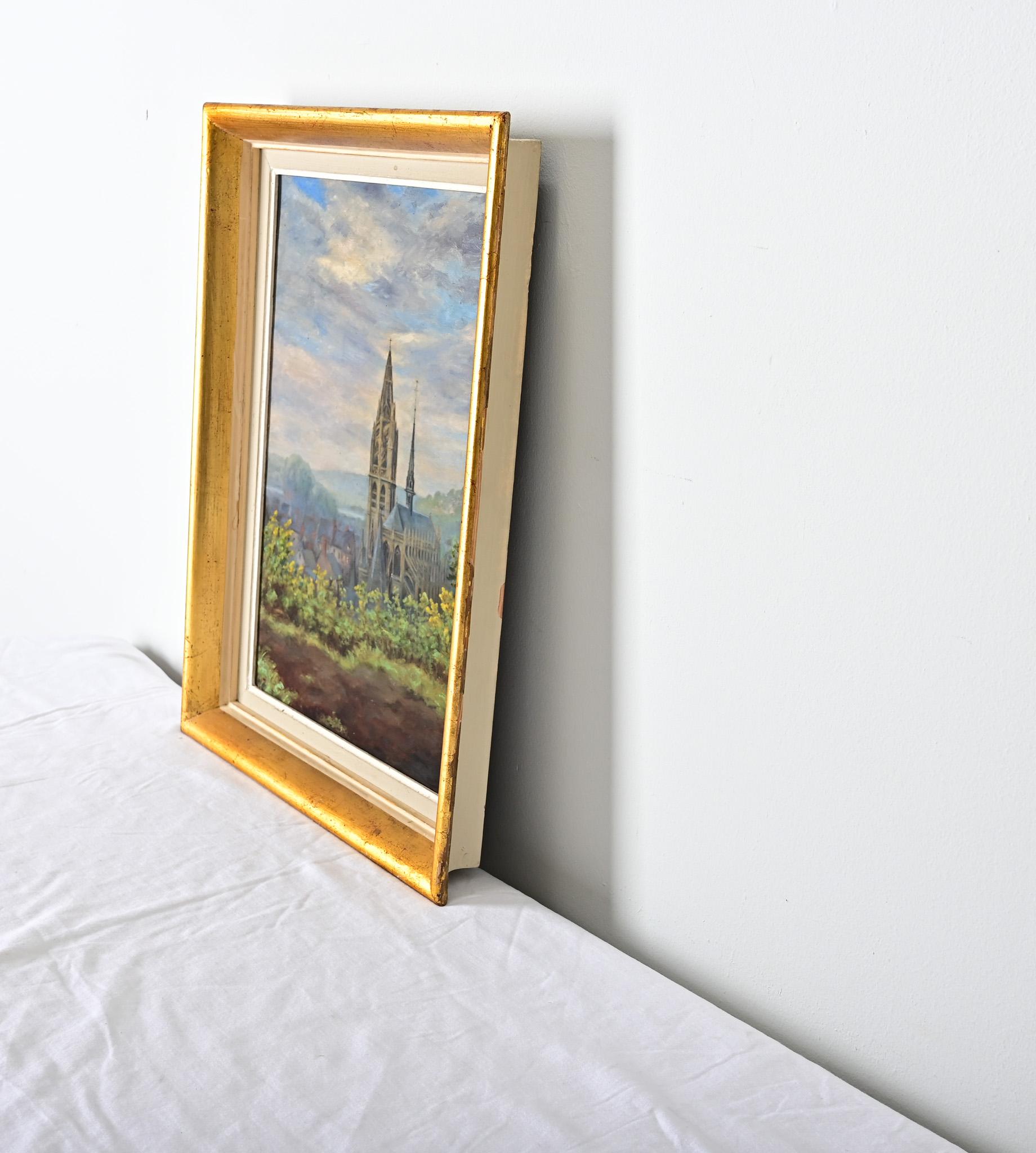 XX secolo Quadro d'epoca francese raffigurante una cattedrale in vendita