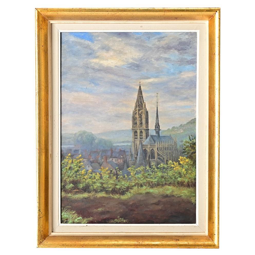 Quadro d'epoca francese raffigurante una cattedrale in vendita