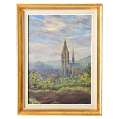 Quadro d'epoca francese raffigurante una cattedrale