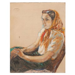 Peinture française vintage d'une femme