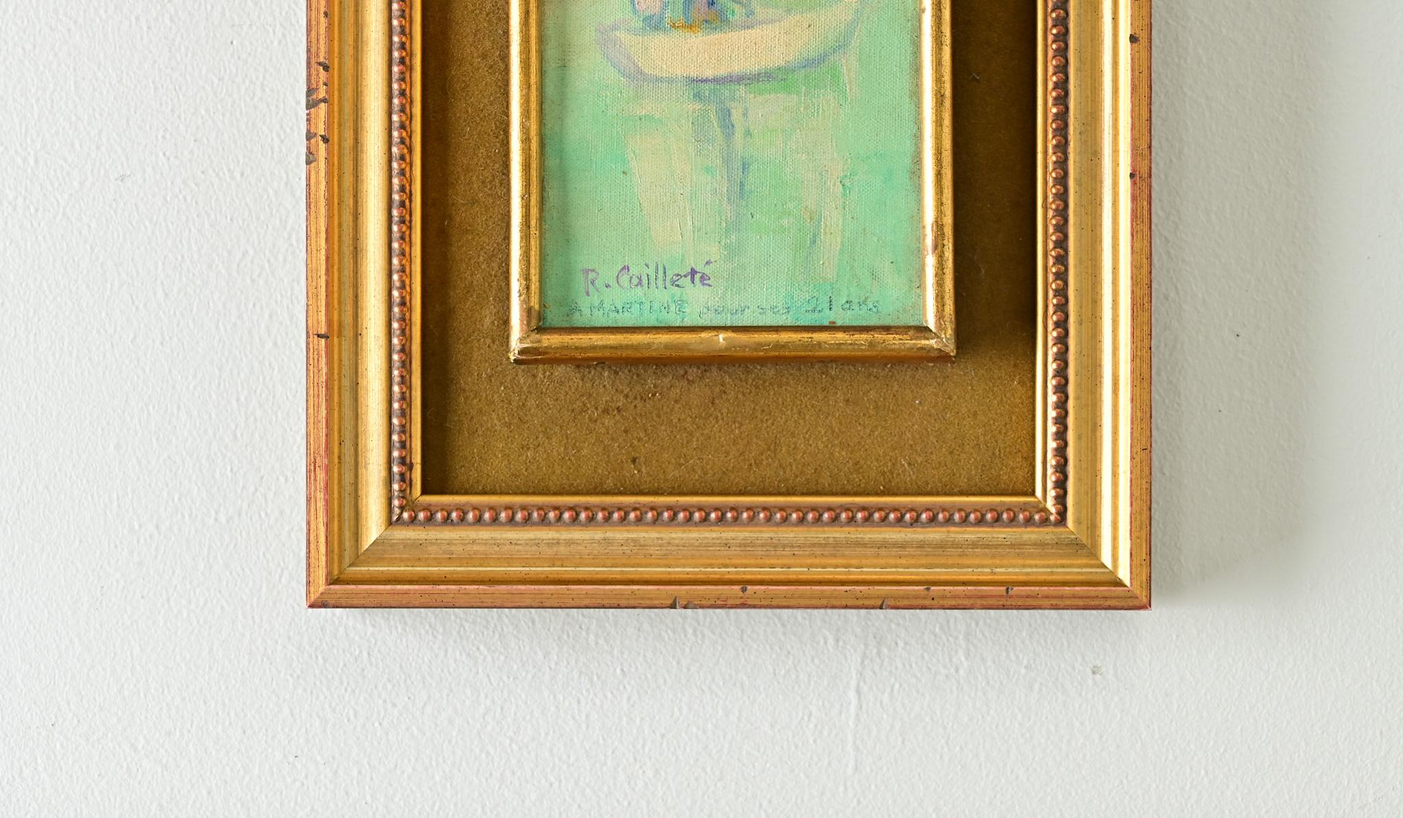 Modern French Vintage Painting of a Sailboat