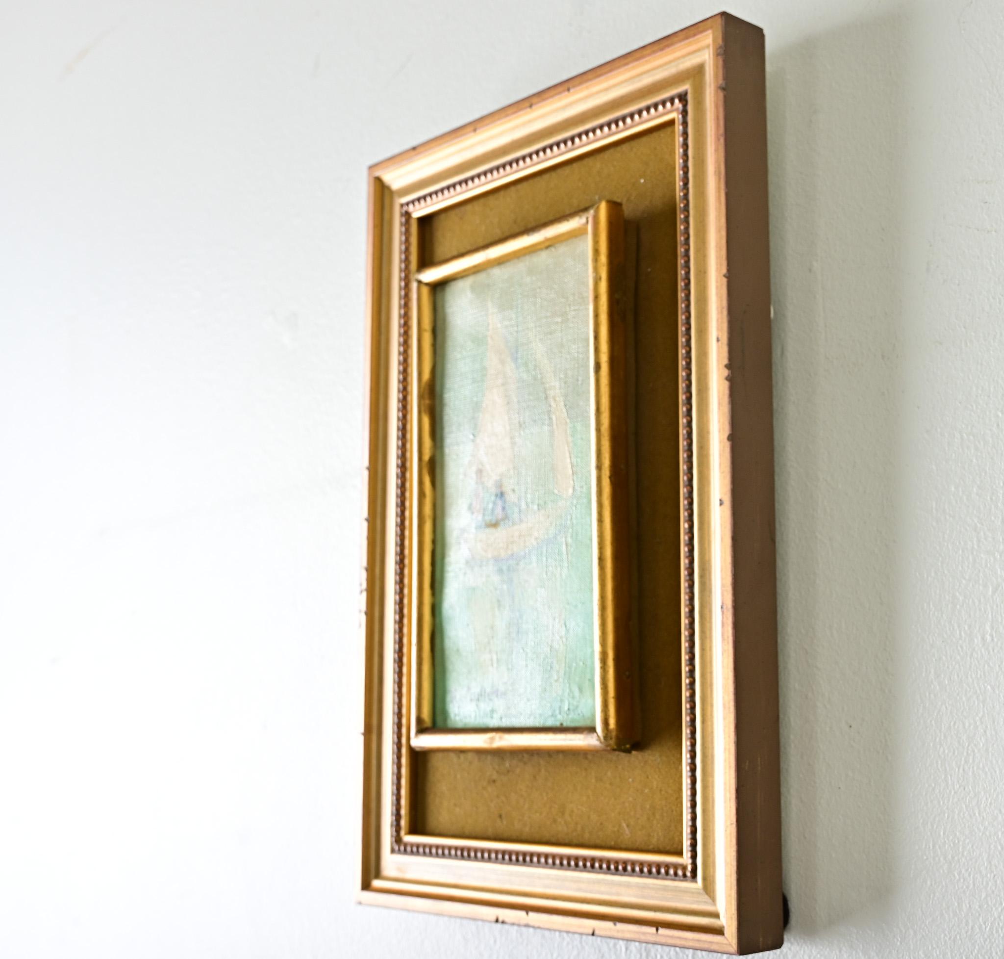 French Vintage Painting of a Sailboat In Good Condition In Baton Rouge, LA