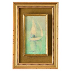 French Vintage Painting of a Sailboat