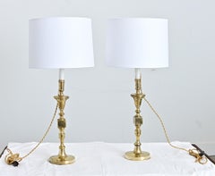 Paire de lampes-bougeoirs vintage françaises en laiton