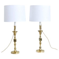 Paire de lampes-bougeoirs vintage françaises en laiton