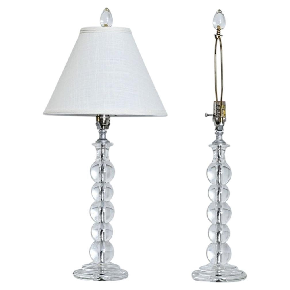 French Vintage Pair of Glass Table Lamps with New Shades