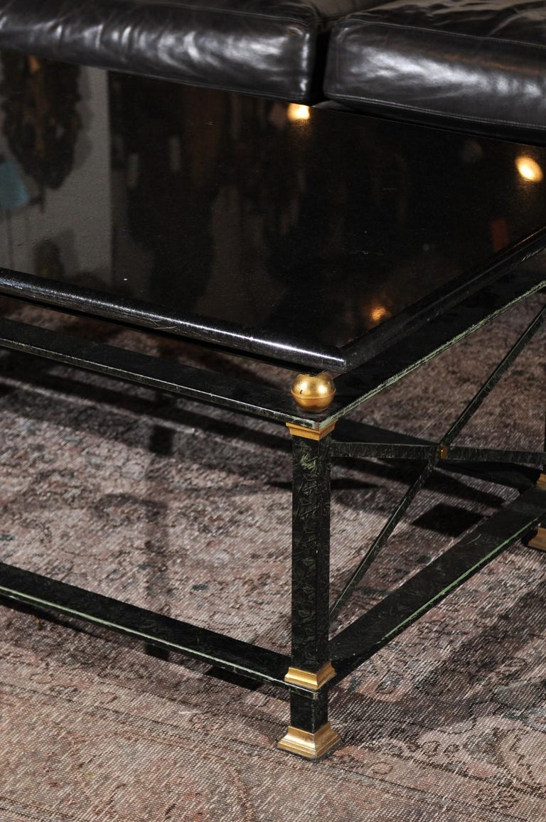 French Parisian Coffee Table with Black Marble Top, Iron Base and Brass