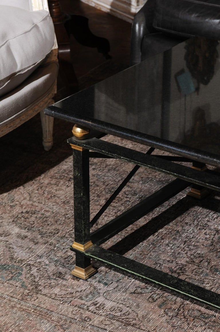 French Parisian Coffee Table with Black Marble Top, Iron Base and Brass