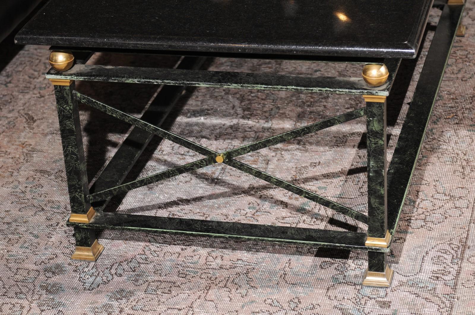 French Parisian Coffee Table with Black Marble Top, Iron Base and Brass Accents 2