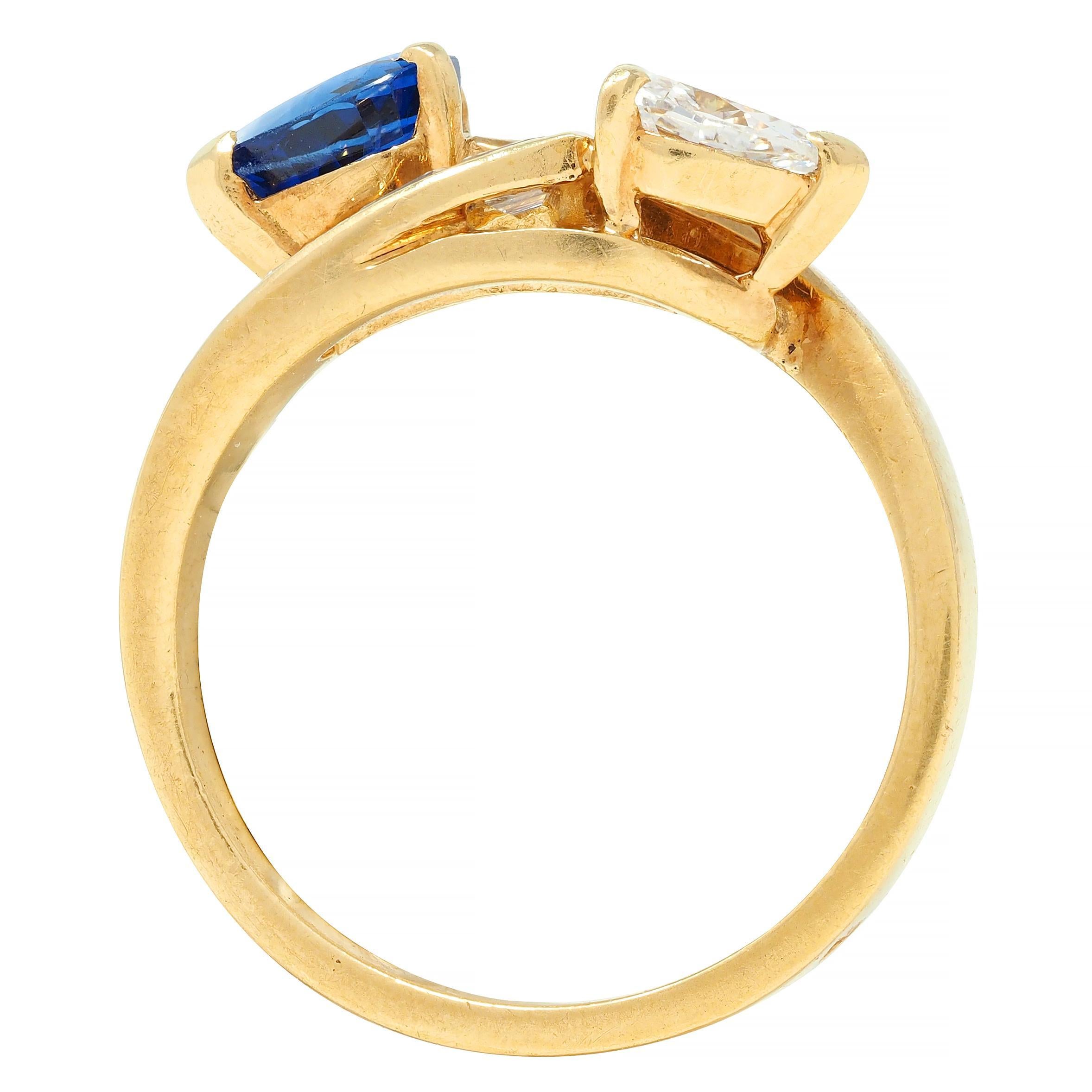 French Vintage Pear Cut 1.47 CTW Diamond Sapphire Bypass Channel Ring 6