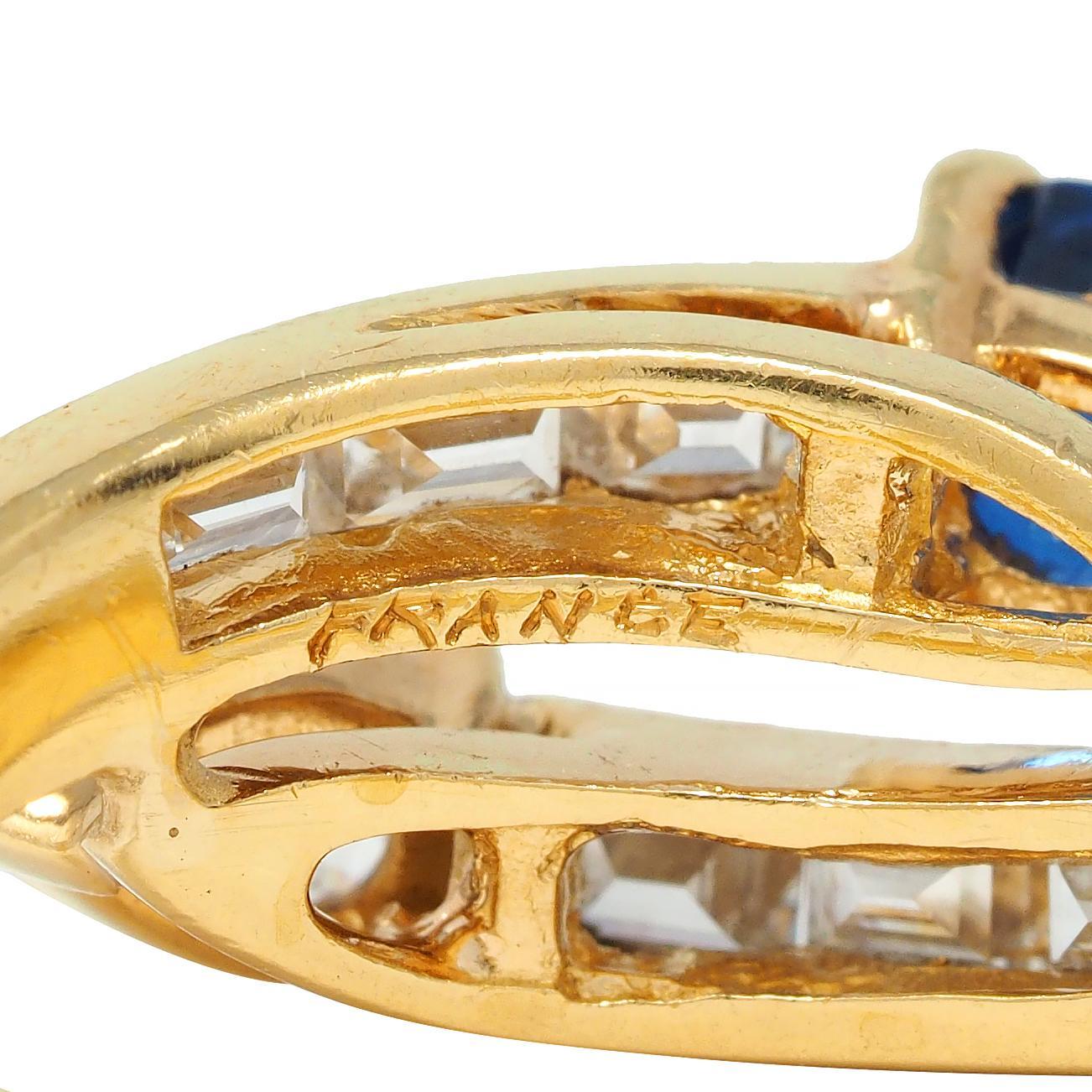 French Vintage Pear Cut 1.47 CTW Diamond Sapphire Bypass Channel Ring 10
