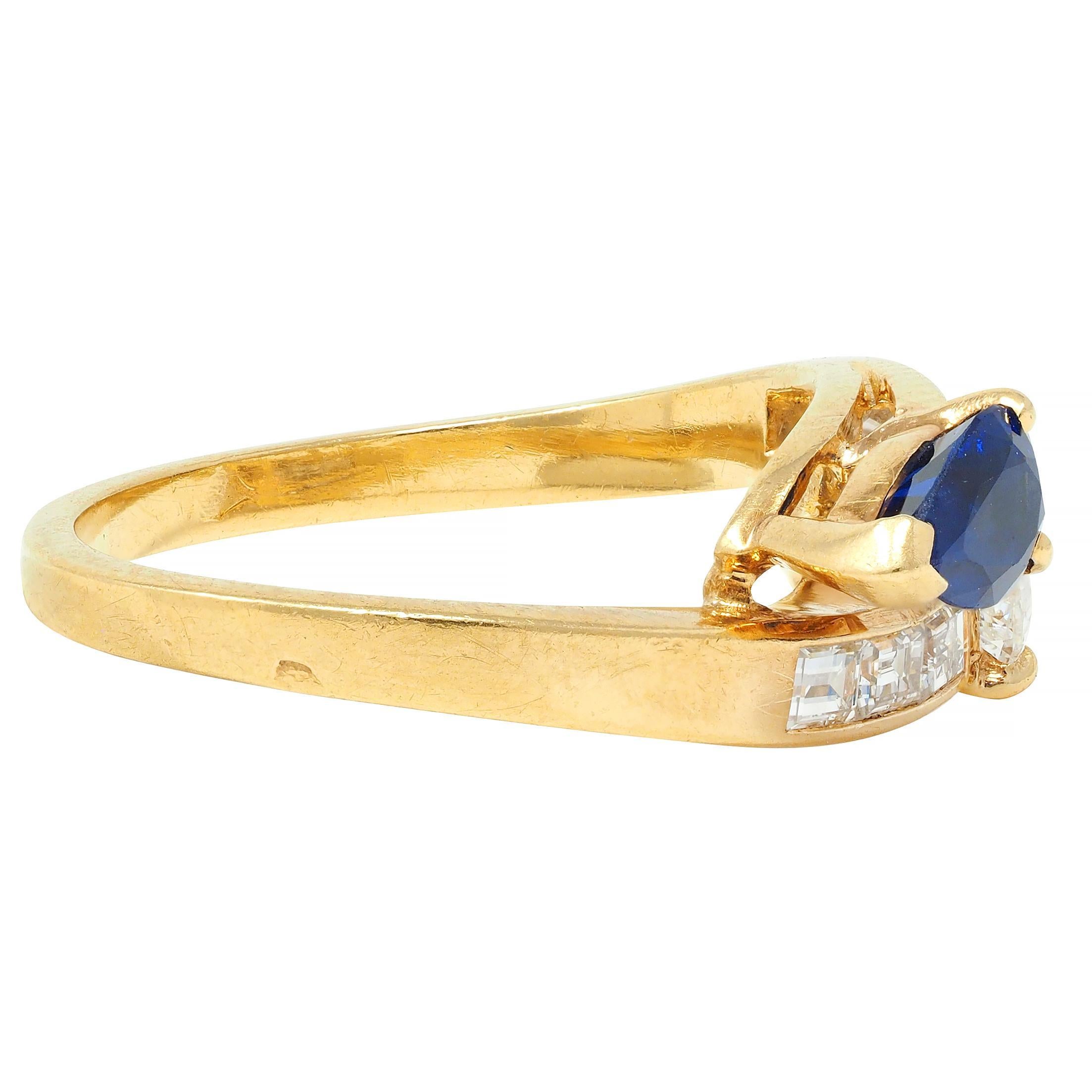 Women's French Vintage Pear Cut 1.47 CTW Diamond Sapphire Bypass Channel Ring