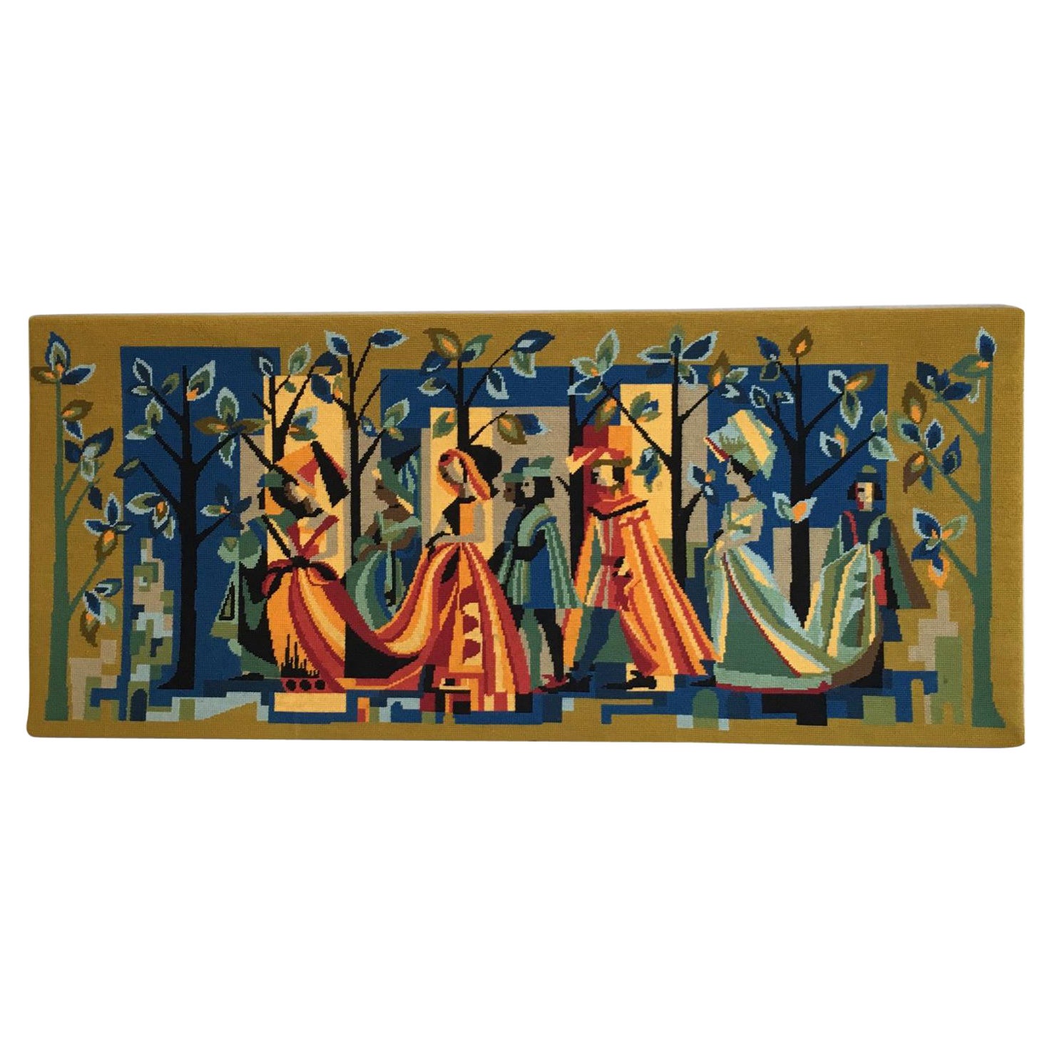 French vintage Petit Point geometric Wall Tapestry, needlepoint, circa 1950s