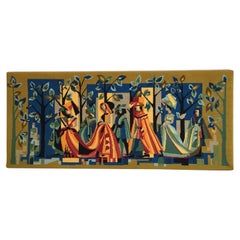 Arazzo da parete geometrico Petit Point d'epoca francese, punto d'ago, circa anni '50