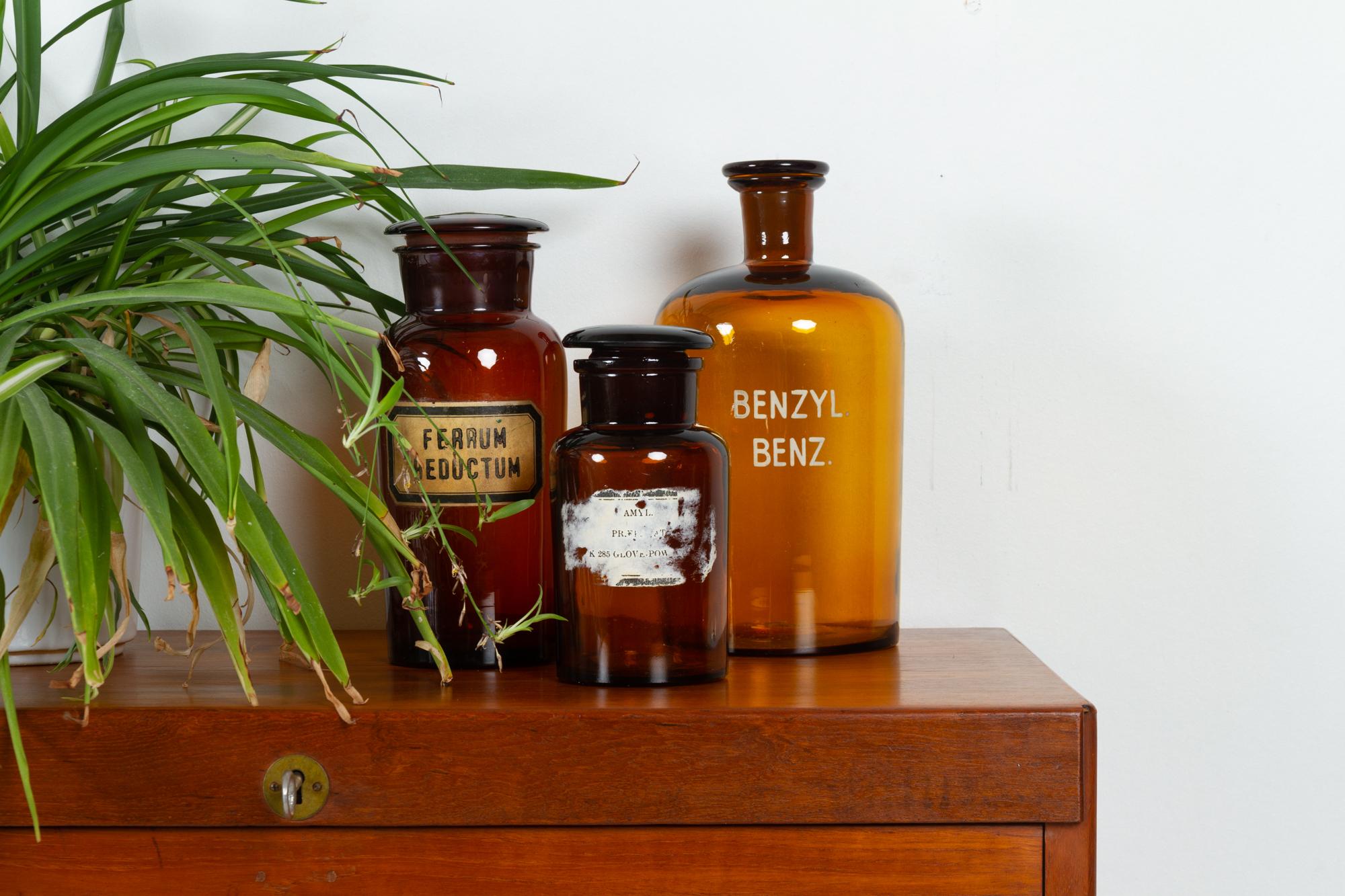 French Vintage Pharmacy Glass Bottles 1930s, Set of 3 11