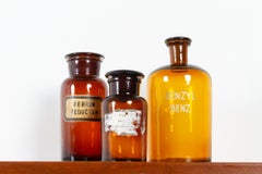 French Vintage Pharmacy Glass Bottles 1930s, Set of 3