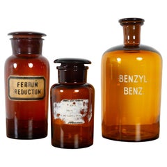 Botellas de vidrio de farmacia vintage francesas años 30, lote de 3