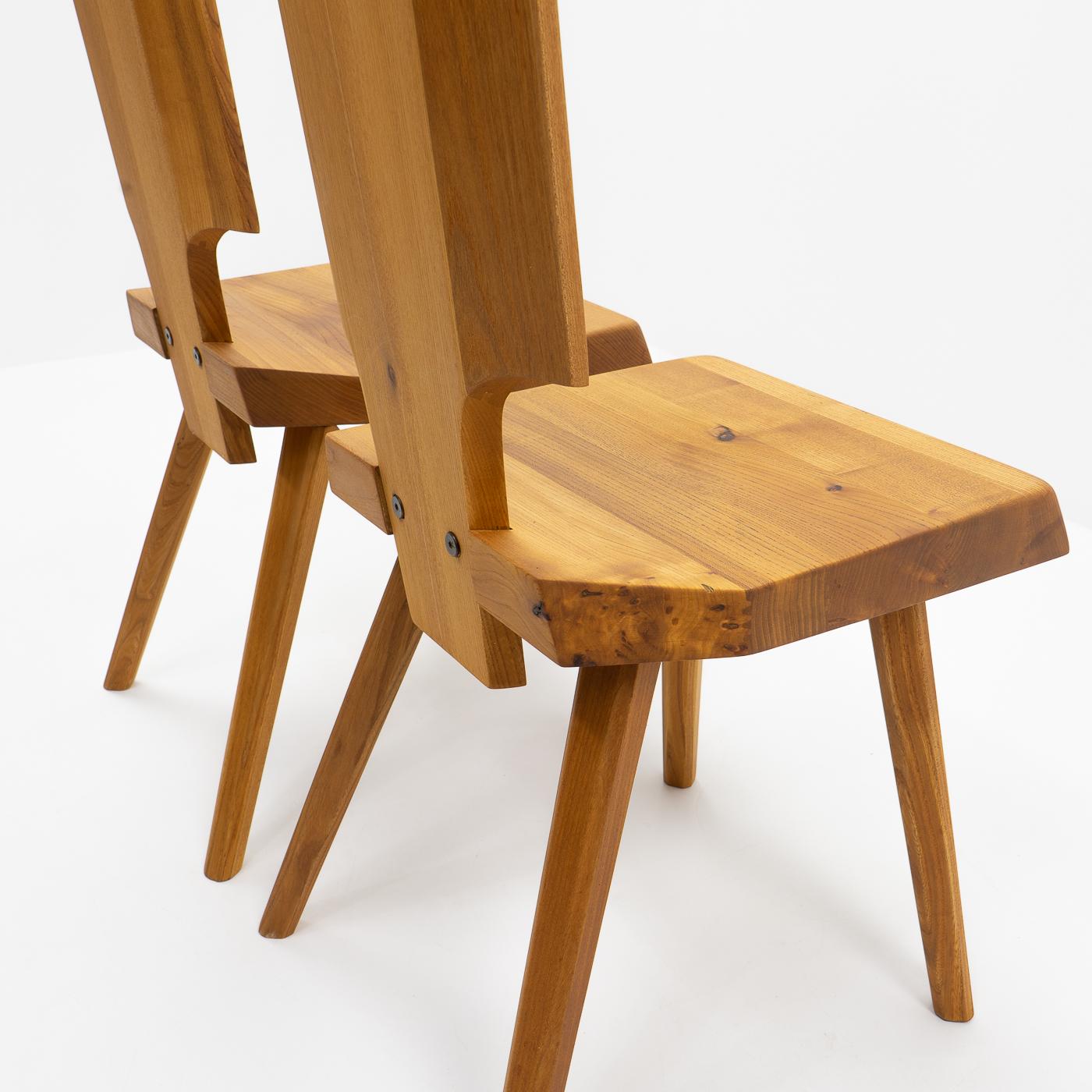 Chaises S28 françaises vintage Pierre Chapo en orme, années 1980 en vente 3