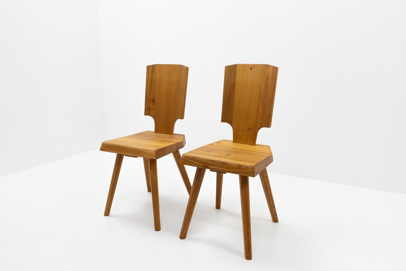 Französische Vintage-Stühle von Pierre Chapo S28 aus französischer Ulme, 1980er Jahre im Zustand „Gut“ im Angebot in Renens, CH
