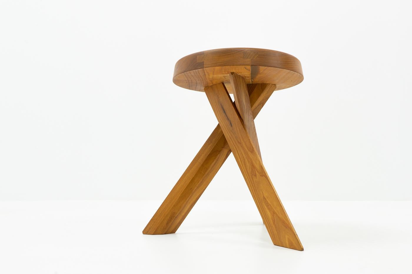 Original French Vintage Pierre Chapo, S31 Stool in Elm, 1980s In Good Condition For Sale In Renens, CH