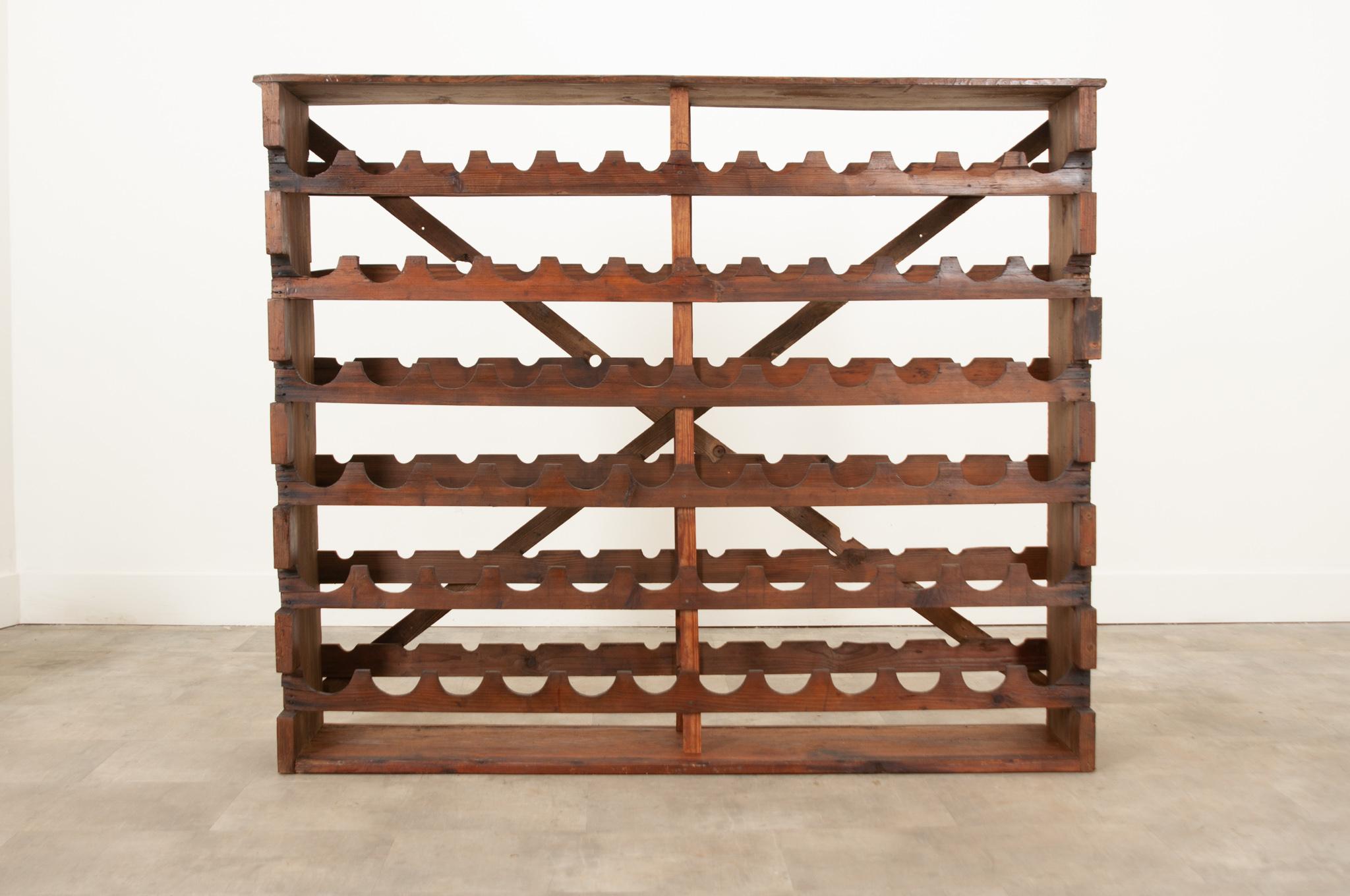 French Provincial French Vintage Pine Wine Rack For Sale