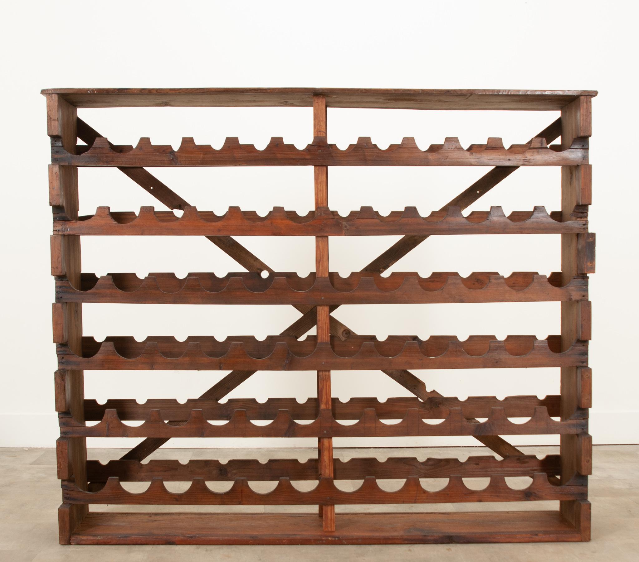 Hand-Carved French Vintage Pine Wine Rack For Sale