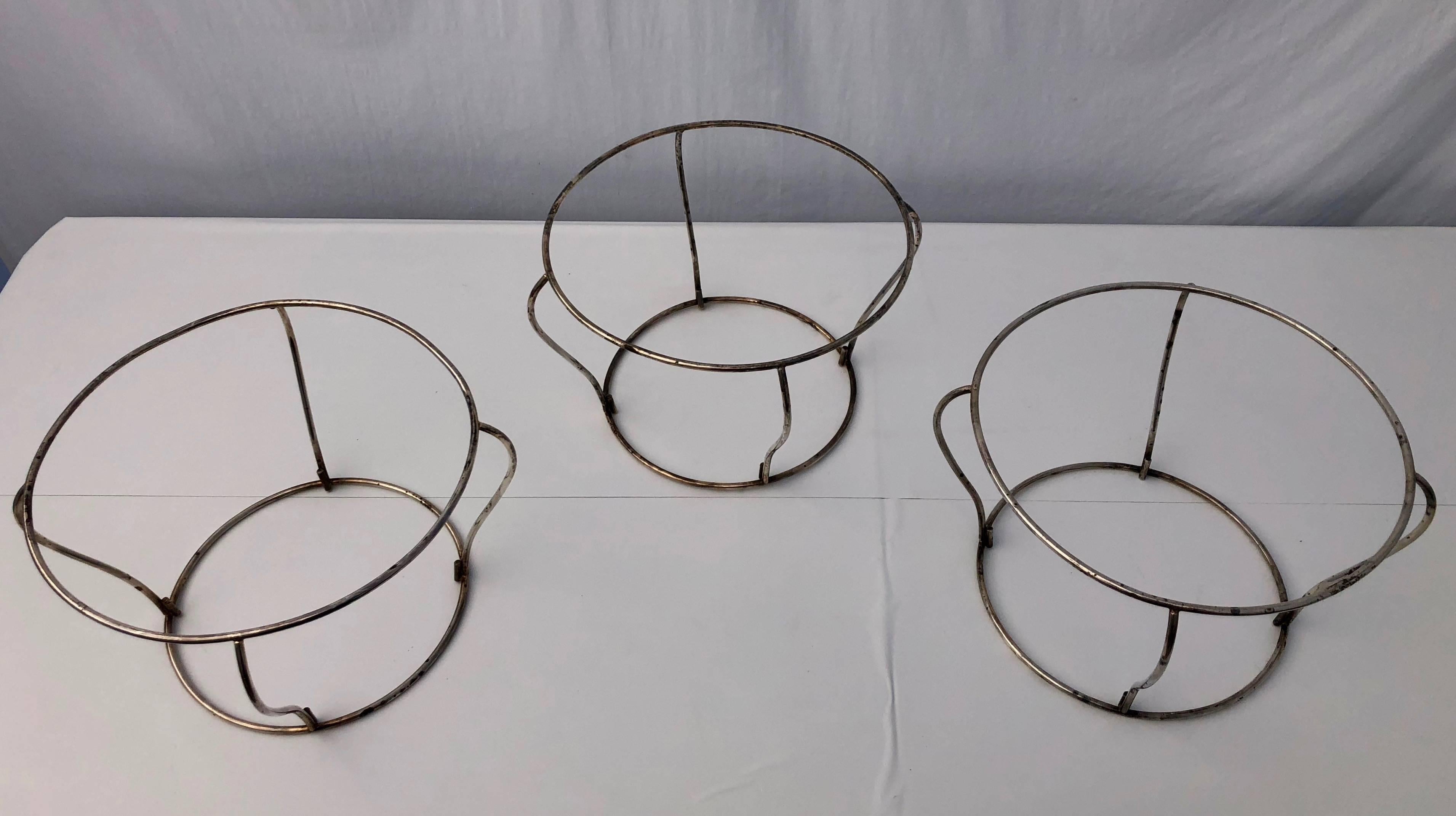 Mid-Century Modern French Vintage Plated Silver Platter Stands, Set of Three, 1960s For Sale