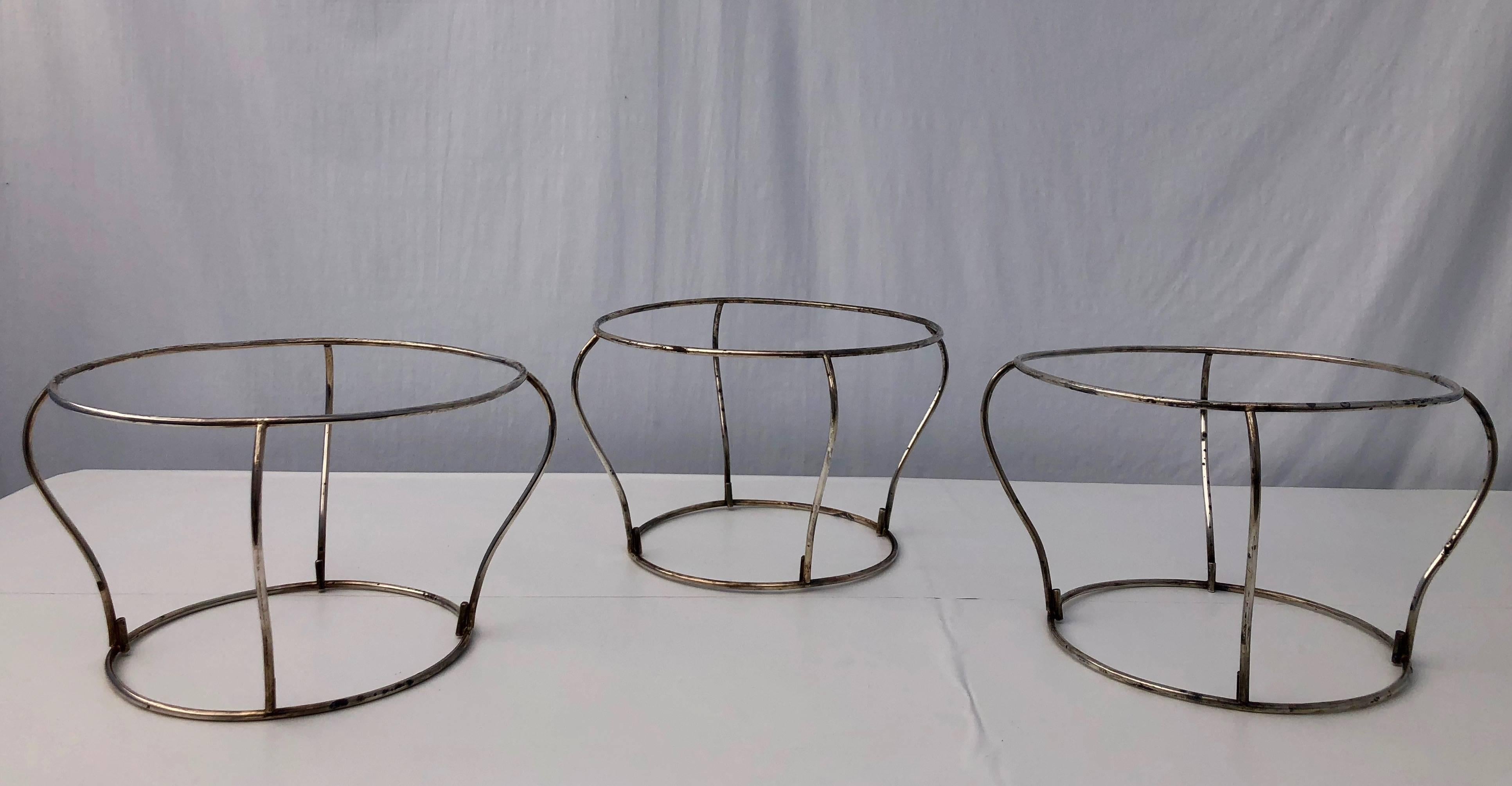 French Vintage Plated Silver Platter Stands, Set of Three, 1960s In Fair Condition For Sale In Petaluma, CA