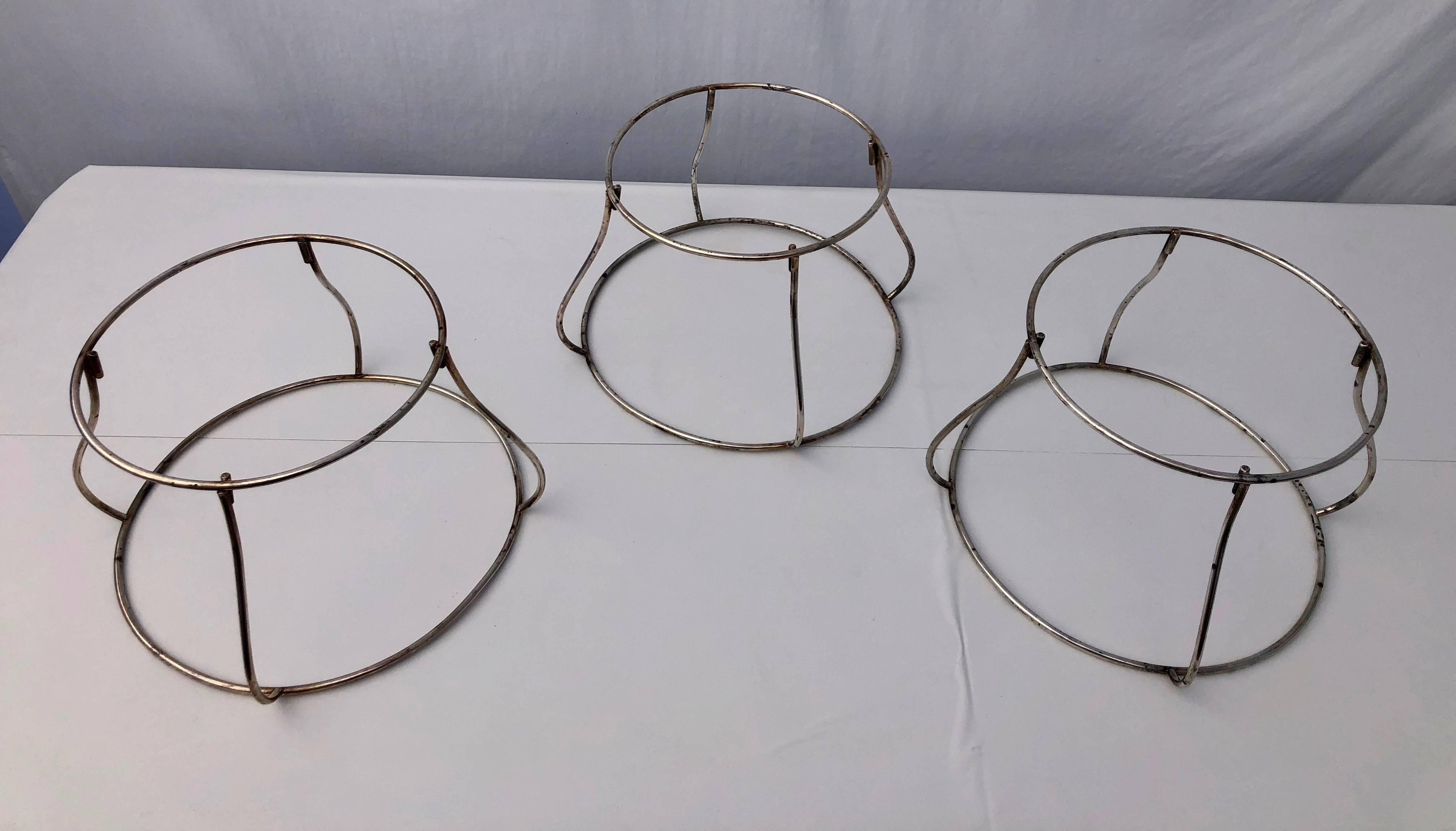 Mid-20th Century French Vintage Plated Silver Platter Stands, Set of Three, 1960s For Sale