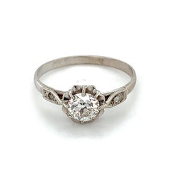 French Vintage Platinum European Cut Center W/ Single Cut Diamonds Ring