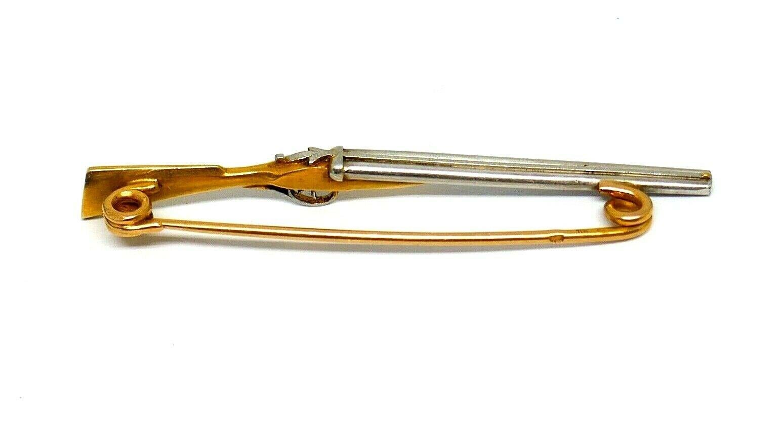 French Cut French Vintage Platinum Yellow Gold Riffle Pin Brooch
