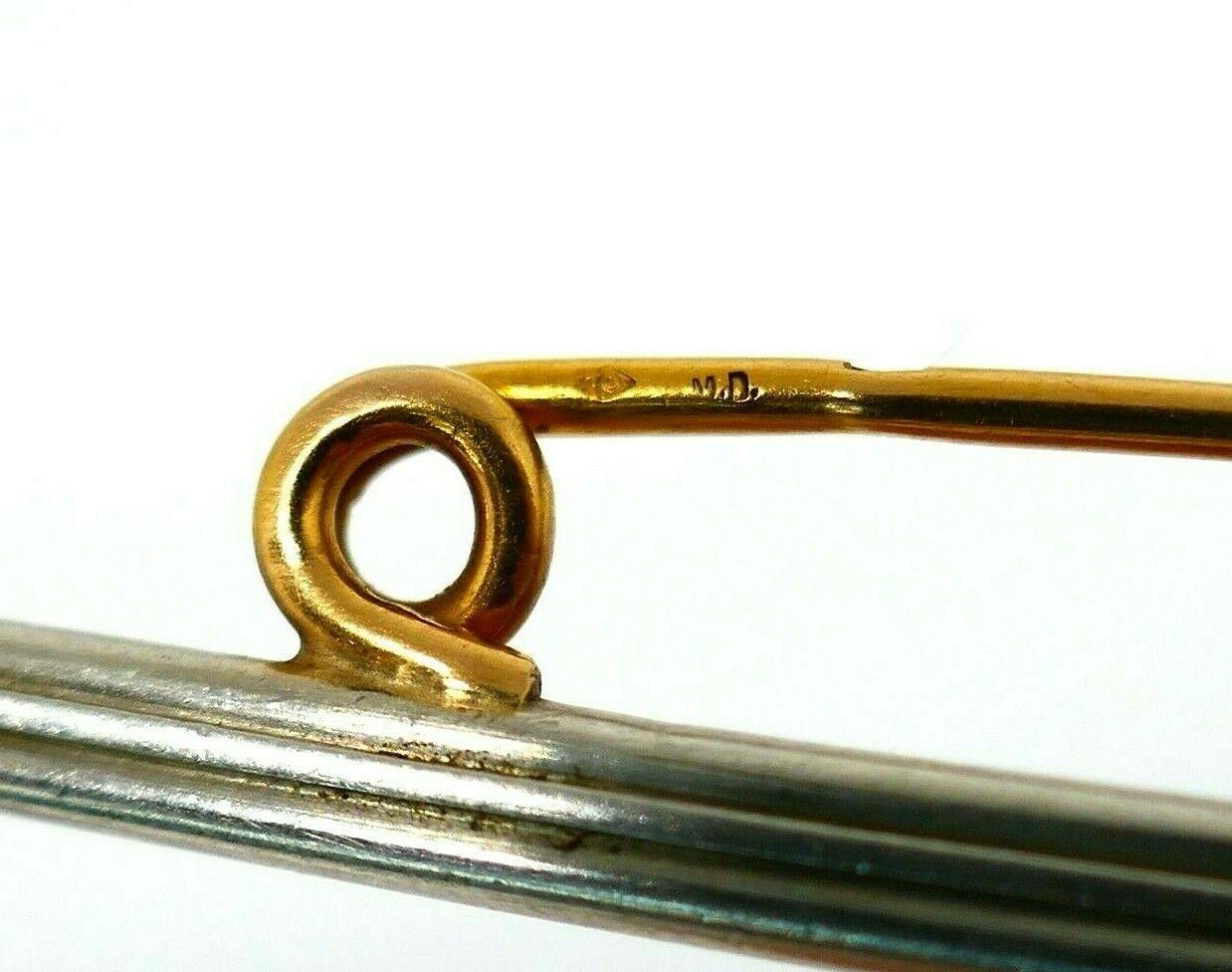 Women's or Men's French Vintage Platinum Yellow Gold Riffle Pin Brooch