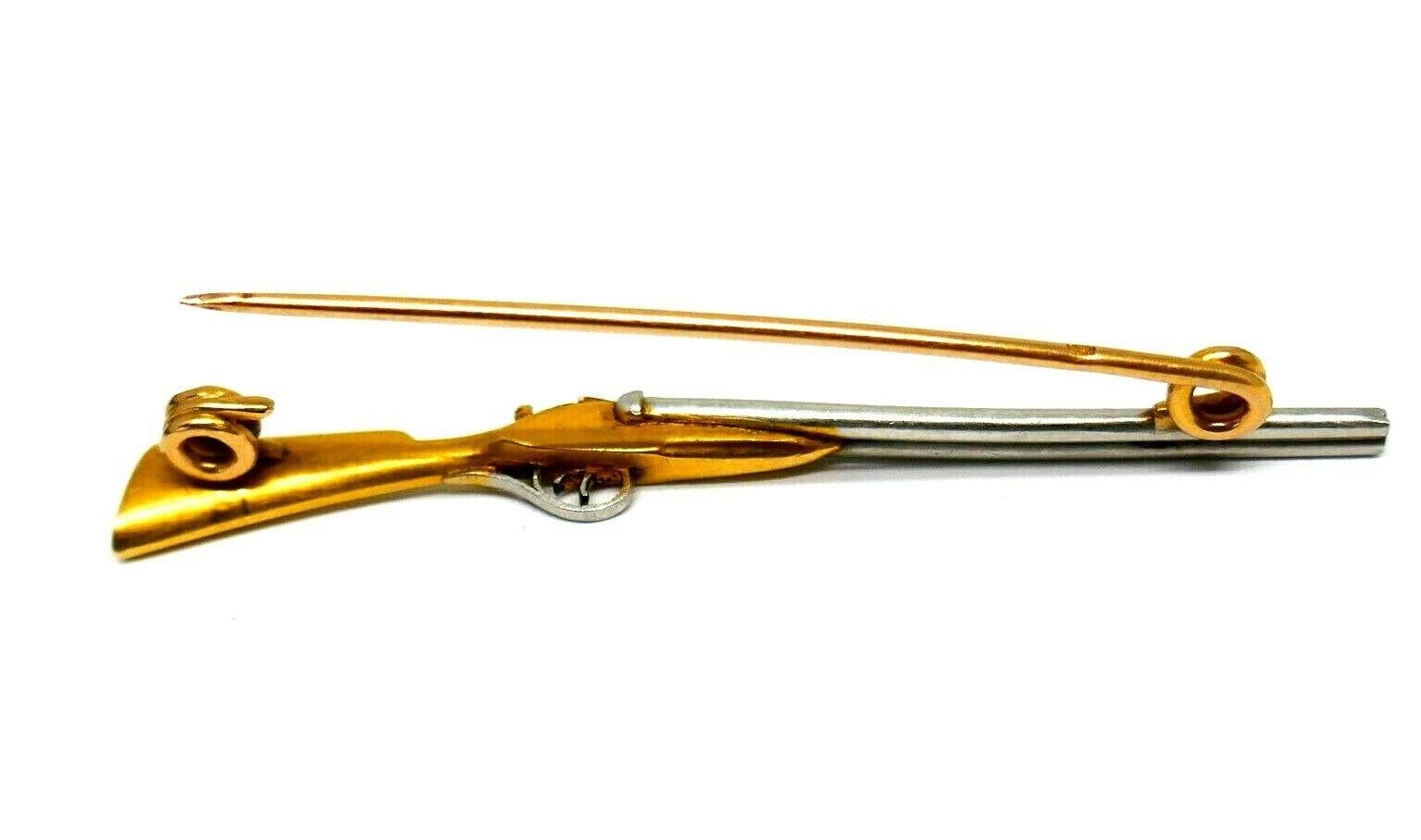 French Vintage Platinum Yellow Gold Riffle Pin Brooch 2