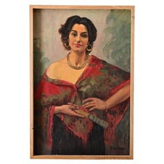 French Vintage Portrait of a Flamenco Dancer, Signed Tondreau