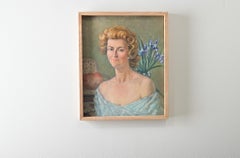 French Vintage Portrait Painting of a Lady with Iris Signed Combrisson