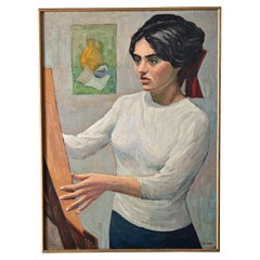 Tableau moderne du milieu du XXe siècle, huile sur toile signée, XXe siècle