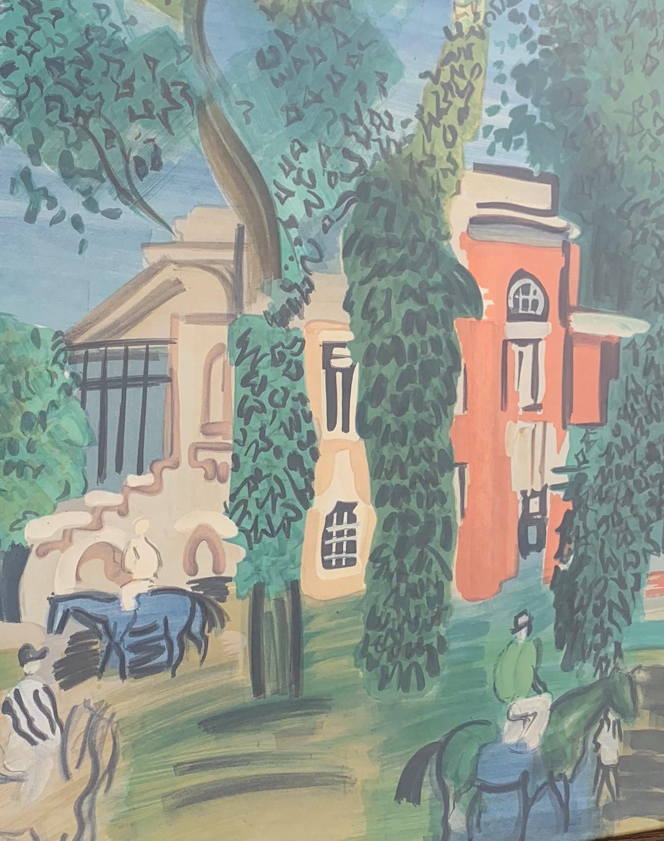 French Vintage Raoul Dufy Museum Poster, the Paddock at Deauville, 1964 1