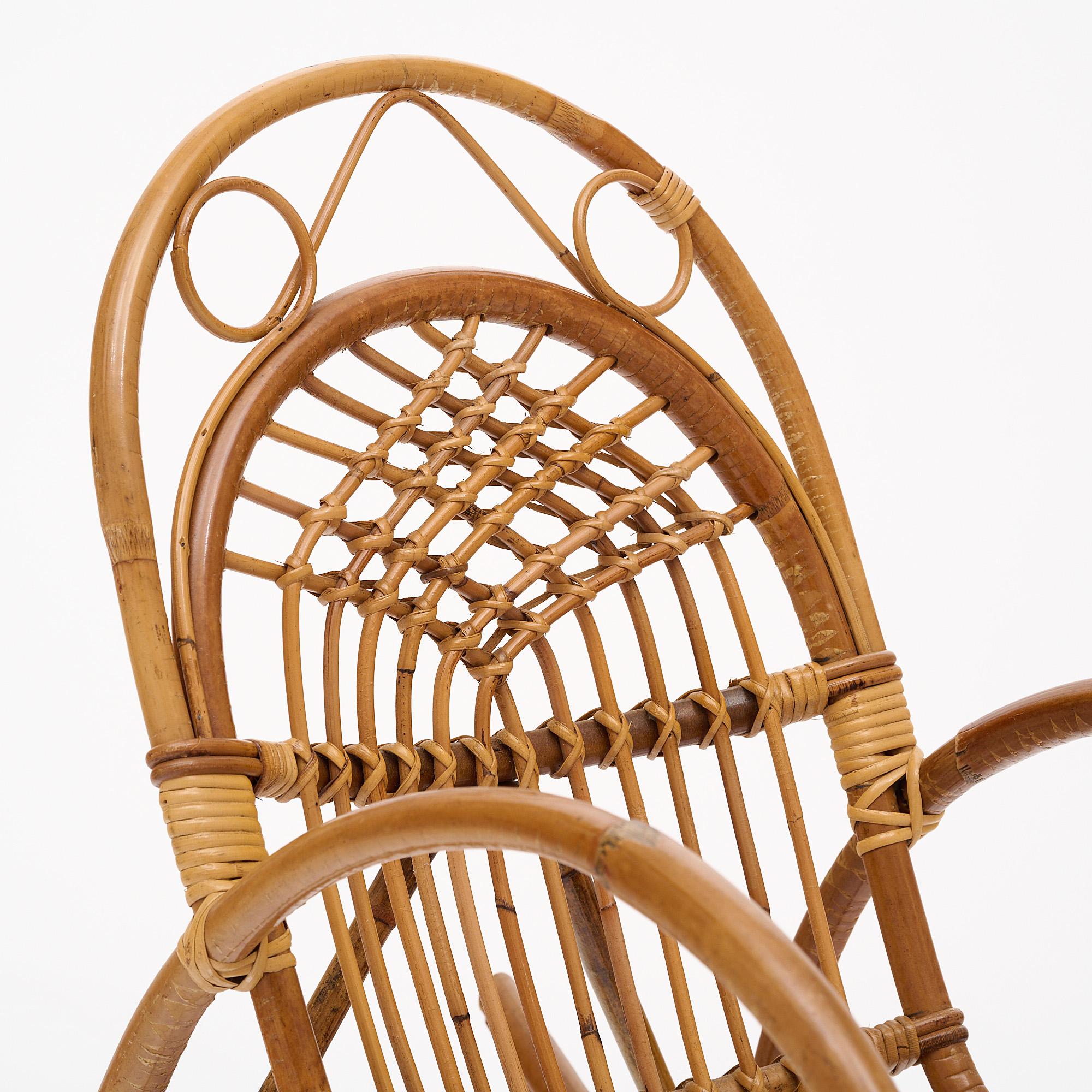 Art Deco French Vintage Rattan Child’s Rocking Chair For Sale