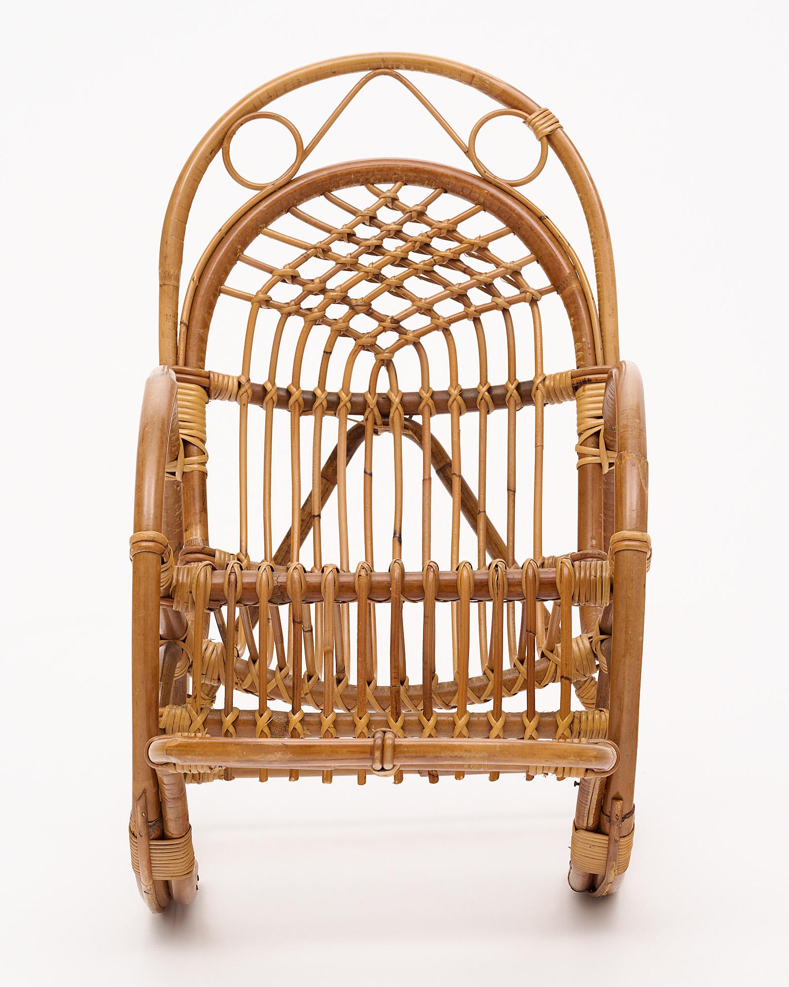 French Vintage Rattan Child’s Rocking Chair For Sale 1